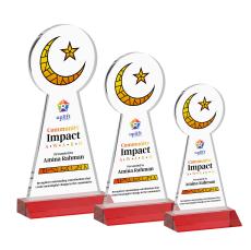 Crescent & Star Full Color Red Unique Crystal Trophy - Custom Trophies
