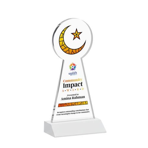 Awards and Plaques - Crystal Trophies - Crescent & Star Full Color Fagan Unique Crystal Trophy
