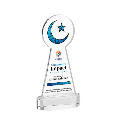 Awards and Plaques - Crystal Trophies - Crescent & Star Full Color on Alberton Base Clear Unique Crystal Trophy