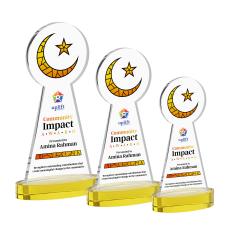 Crescent & Star Full Color on Alberton Base Gold Unique Crystal Trophy - Custom Trophies