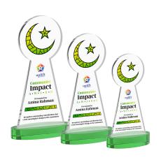 Crescent & Star Full Color on Alberton Base Green Unique Crystal Trophy - Custom Trophies