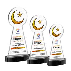 Crescent & Star Full Color on Alberton Base Black Unique Crystal Trophy - Custom Trophies