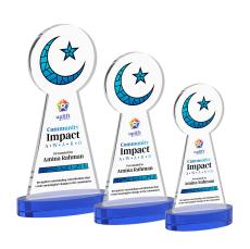 Crescent & Star Full Color on Alberton Base Blue Unique Crystal Trophy - Custom Trophies