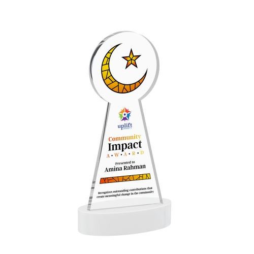 Awards and Plaques - Crystal Trophies - Crescent & Star Full Color on Alberton Base Fagan Unique Crystal Trophy