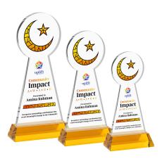 Crescent & Star Full Color on Hartford Base Amber Unique Crystal Trophy - Custom Trophies