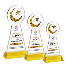 Crescent & Star Full Color on Hartford Base Gold Unique Crystal Trophy - Custom Trophies