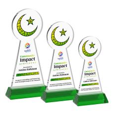 Crescent & Star Full Color on Hartford Base Green Unique Crystal Trophy - Custom Trophies