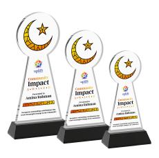 Crescent & Star Full Color on Hartford Base Black Unique Crystal Trophy - Custom Trophies