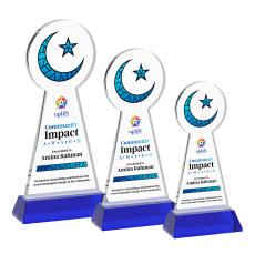 Crescent & Star Full Color on Hartford Base Blue Unique Crystal Trophy - Custom Trophies