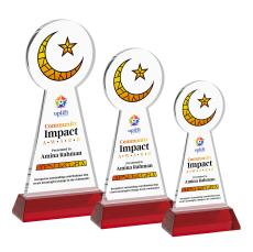 Crescent & Star Full Color on Hartford Base Red Unique Crystal Trophy - Custom Trophies