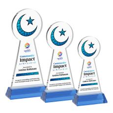 Crescent & Star Full Color on Hartford Base Sky Blue Unique Crystal Trophy - Custom Trophies