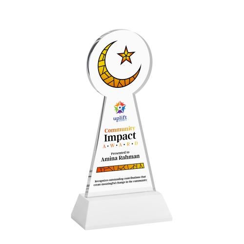 Awards and Plaques - Crystal Trophies - Crescent & Star Full Color on Hartford Base Fagan Unique Crystal Trophy