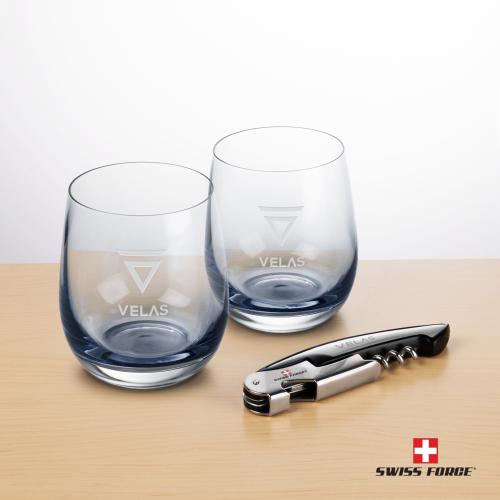 Custom Barware Glasses - Wine Glasses - Swiss Force&reg; Wine Tool & Soudan Smoke Stemless Wine