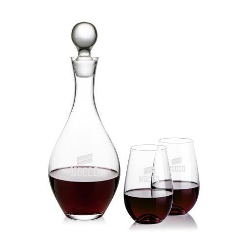Custom Barware Glasses - Decanters - Briarwood Decanter & Lambert Stemless Wine Set