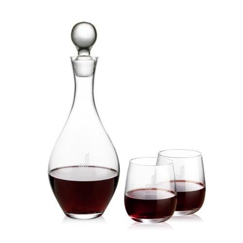 Custom Barware Glasses - Decanters - Briarwood Decanter & Weiss Stemless Wine Set