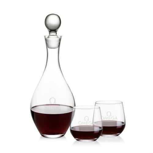 Custom Barware Glasses - Decanters - Briarwood Decanter & Garland Stemless Wine Set