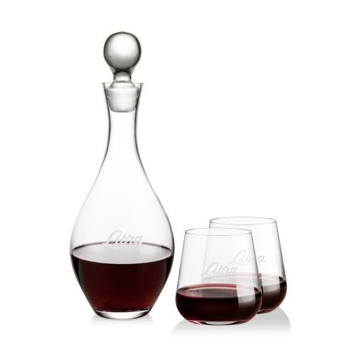 Custom Barware Glasses - Decanters - Briarwood Decanter & Cooley Stemless Wine Set