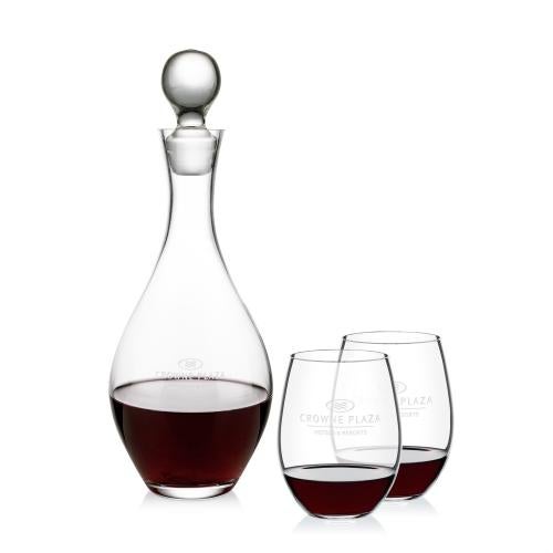 Custom Barware Glasses - Decanters - Briarwood Decanter & RIEDEL Stemless Wine Set