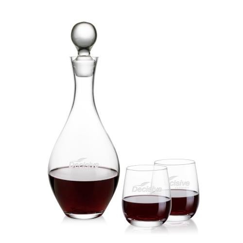 Custom Barware Glasses - Decanters - Briarwood Decanter & Salem Stemless Wine Set