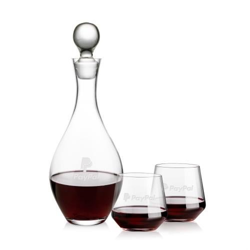 Custom Barware Glasses - Decanters - Briarwood Decanter & Ledford Stemless Wine Set