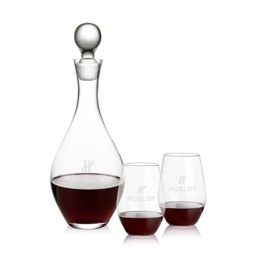 Custom Barware Glasses - Decanters - Briarwood Decanter & Presley Stemless Wine Set