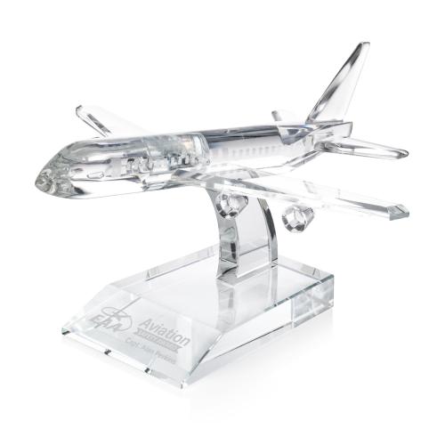 Awards and Plaques - Crystal Trophies - Airplane Unique Crystal Trophy