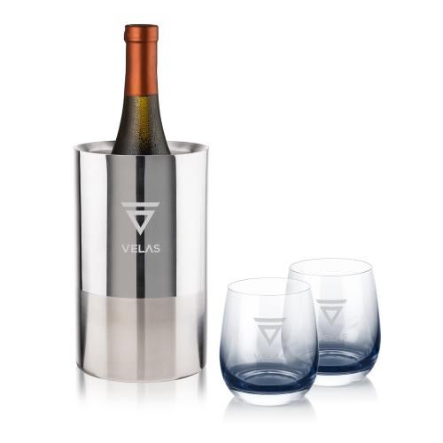 Custom Barware Glasses - Wine Glasses - Catania Wine Cooler & Soudan Smoke Stemless Wine