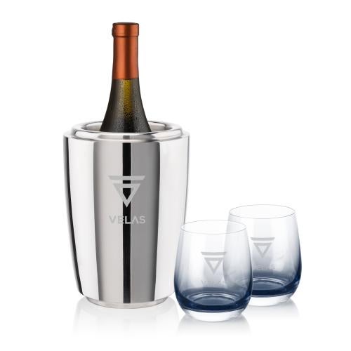 Custom Barware Glasses - Wine Glasses - Pescara Wine Cooler & Soudan Smoke Stemless Wine