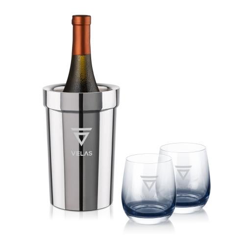 Custom Barware Glasses - Wine Glasses - Milano Wine Cooler & Soudan Smoke Stemless Wine
