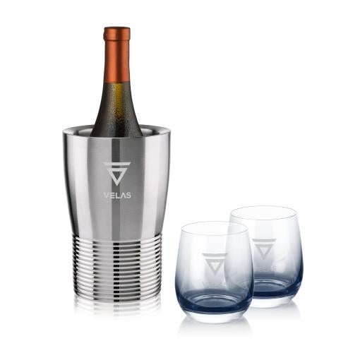 Custom Barware Glasses - Wine Glasses - Genoa Wine Cooler & Soudan Smoke Stemless Wine