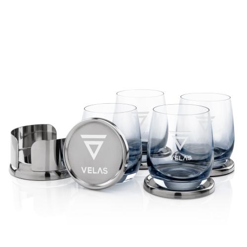 Custom Barware Glasses - Wine Glasses - Baldoni Coasters & Soudan Smoke Stemless Wine Set