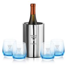 Saucedo Wine Cooler & Soudan Blue Stemless Wine - Wine Glasses