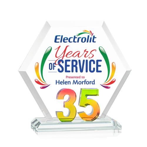 Awards and Plaques - Crystal Trophies - Riviera Anniversary Full Color No 35 Prismatic Polygon Crystal Trophy