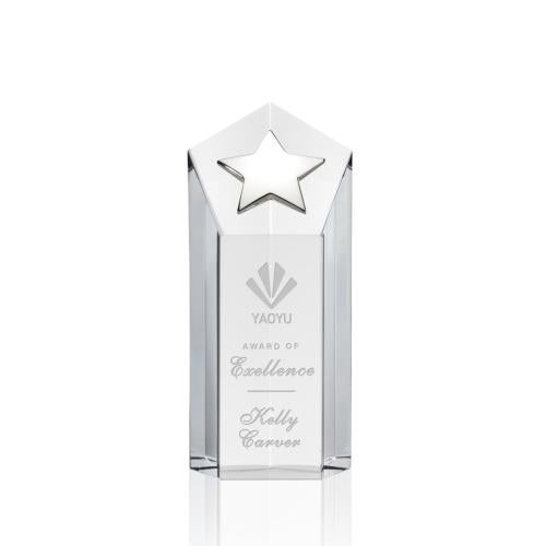Awards and Plaques - Crystal Trophies - Shields Silver Star Clear Towers Crystal Trophy