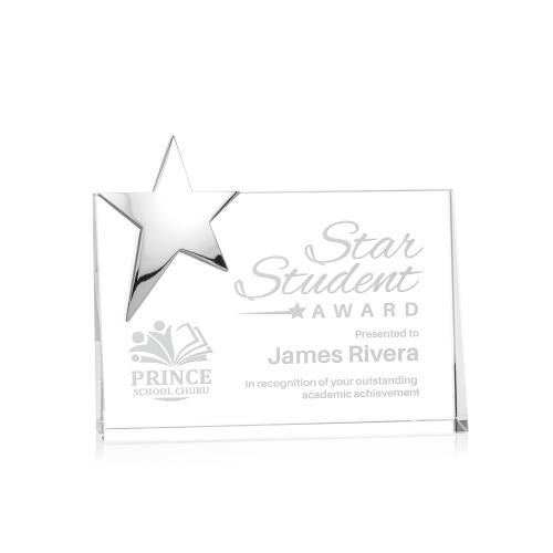 Awards and Plaques - Crystal Trophies - Denham Star Silver Rectangle Crystal Trophy