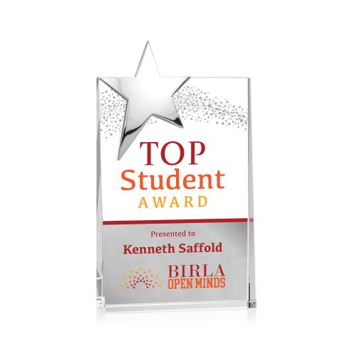 Awards and Plaques - Crystal Trophies - Denham Star Full Color Silver Rectangle Crystal Trophy