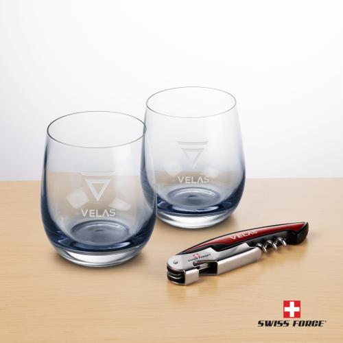 Custom Barware Glasses - Wine Glasses - Swiss Force&reg; Wine Tool & Soudan Smoke Stemless Wine