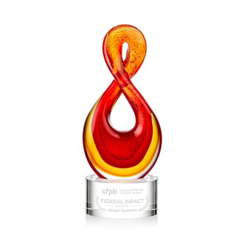 Awards and Plaques - Glass Trophies - Clarion Unique on Round Base Glass Trophy