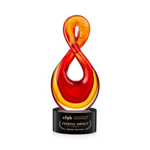Awards and Plaques - Glass Trophies - Clarion Unique on Round Black Glass Trophy