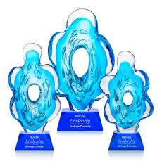 Trillium Unique on Cahill Blue Glass Trophy - Art Glass Trophies