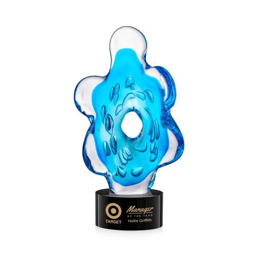 Awards and Plaques - Glass Trophies - Trillium Unique on Round Black Glass Trophy