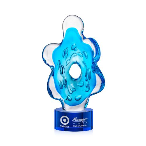 Awards and Plaques - Glass Trophies - Trillium Unique on Round Blue Glass Trophy
