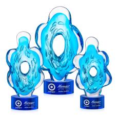 Trillium Unique on Round Blue Glass Trophy - Employee Awards