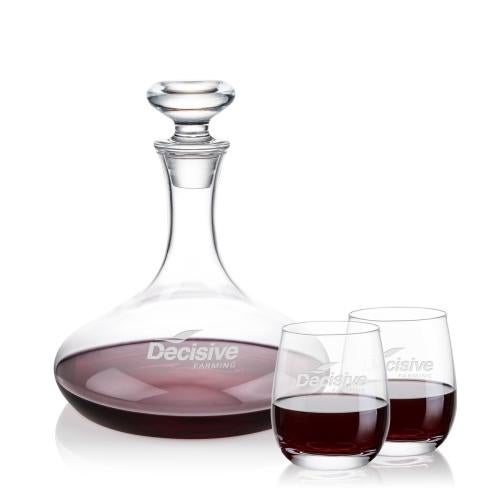 Custom Barware Glasses - Carafes - Elliston Decanter & Salem Stemless Wine Set