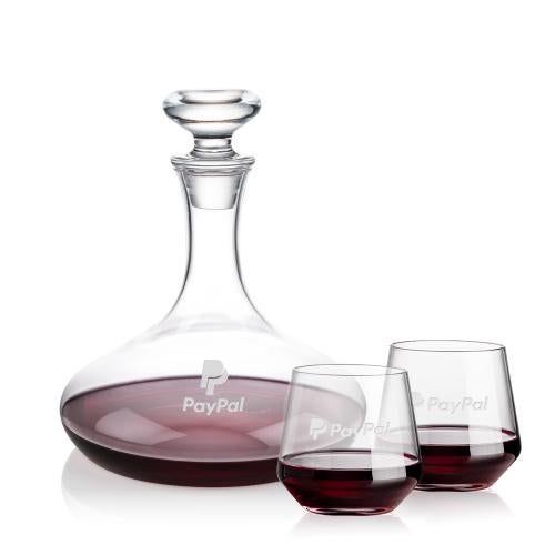 Custom Barware Glasses - Carafes - Elliston Decanter & Ledford Stemless Wine Set