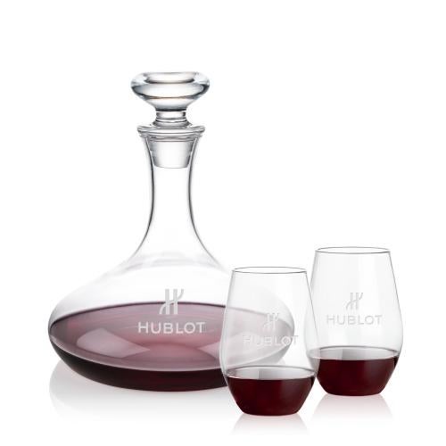 Custom Barware Glasses - Carafes - Elliston Decanter & Presley Stemless Wine Set