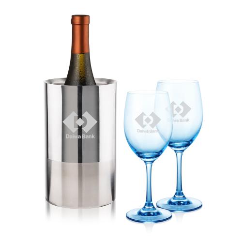 Custom Barware Glasses - Wine Glasses - Catania Wine Cooler & Soudan Blue Wine