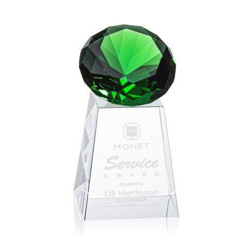 Medium Diamond Emerald Crystal Trophy Awards and Plaques - Crystal Trophies - Medium Diamond Emerald Crystal Trophy