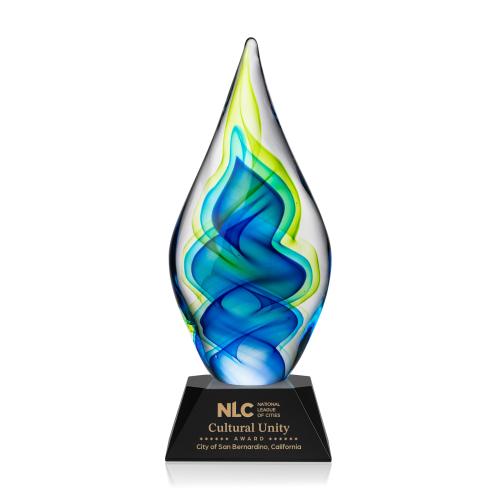 Awards and Plaques - Glass Trophies - Sunnidale Tear Drop on Cahill Black Glass Trophy