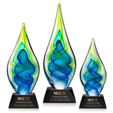 Sunnidale Tear Drop on Cahill Black Glass Trophy - Art Glass Trophies